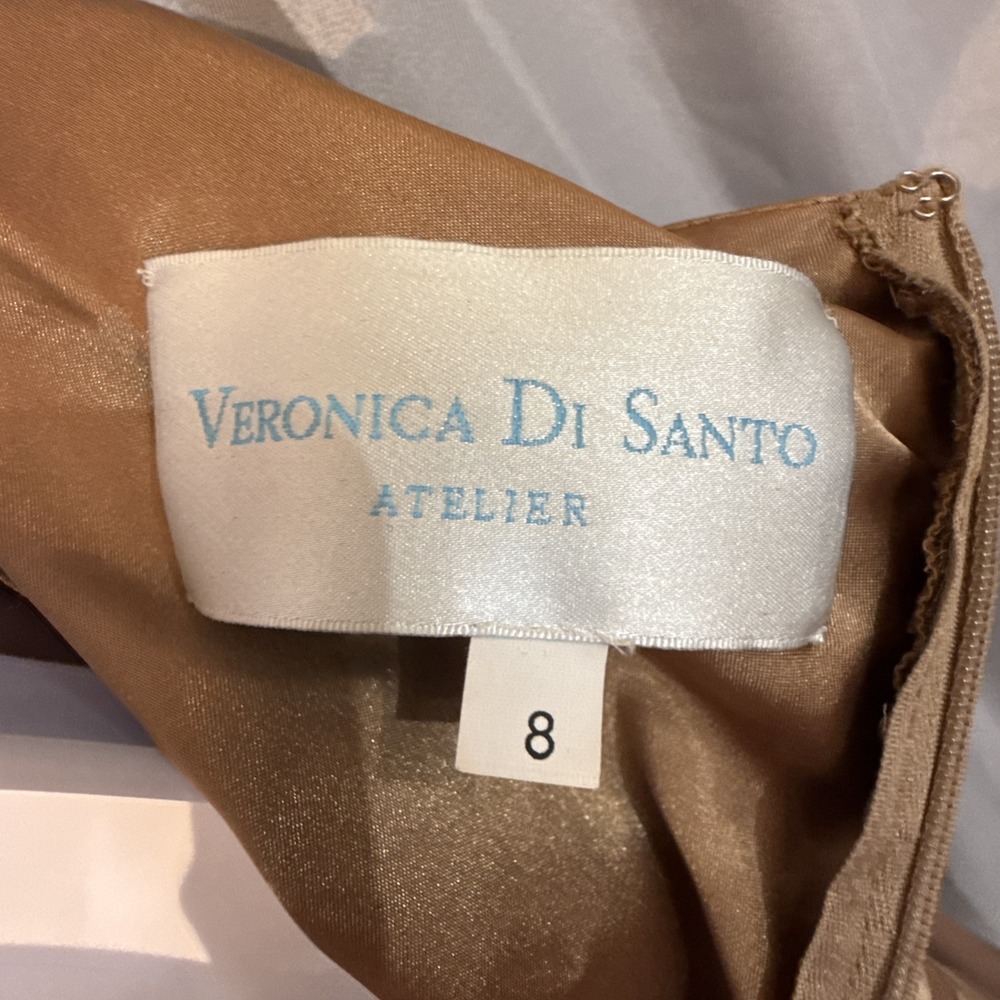 Veronica Di Santo Atelier Halter Dress Silk Chiffon Gold Metallic Bronze US 8 - Picture 6 of 6